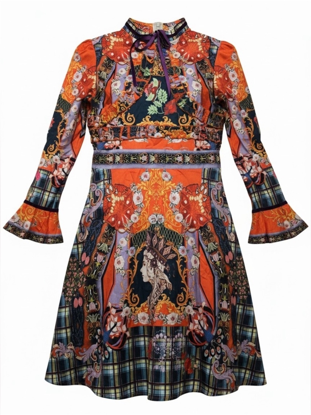 Dalia MacPhee Long Sleeve Colorful Printed Dress Medium
